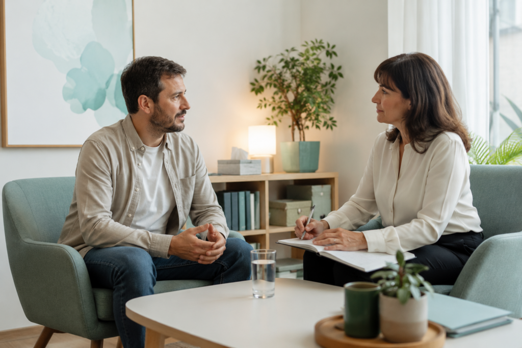 Adulto en entrevista clínica para evaluación TEA en Psicoadaptativa